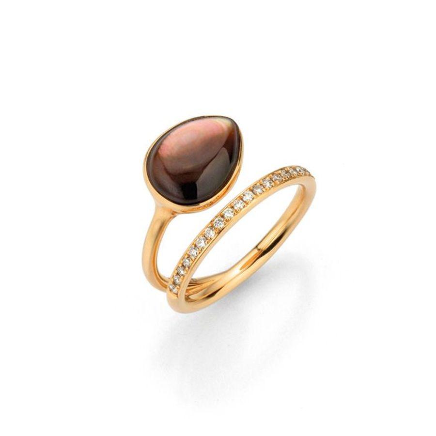 Gellner Ring, Rosé Gull med Brun Perlemor Og Diamanter Material: Rosé Gull