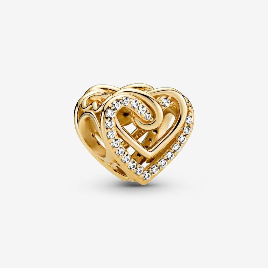 Pandora Charm, Sparkling Gold Entwined Hearts Material: Forgylt Sølv