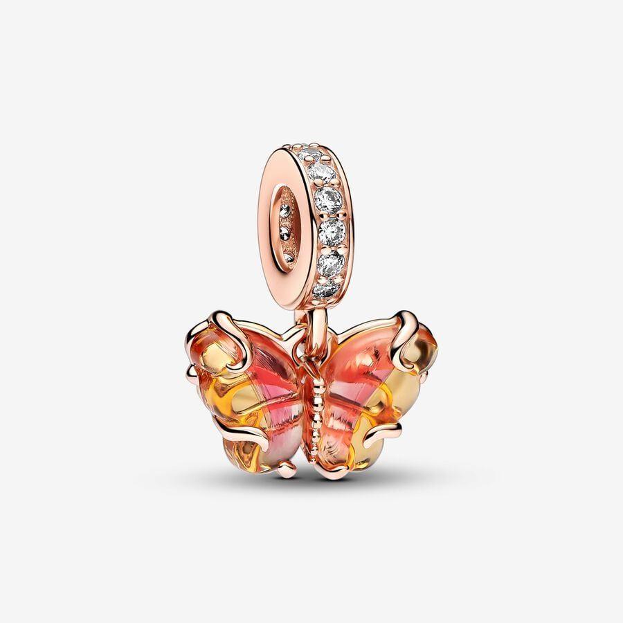 Pandora Charm, Pink & Yellow Murano Glass Butterfly Dangle Material: Rosé Gull