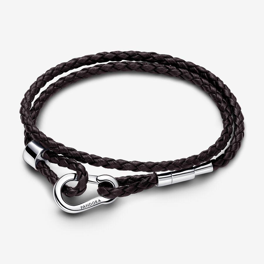 Pandora Armbånd, Pandora Moments Brown Braided Double Leather Material: Skinn