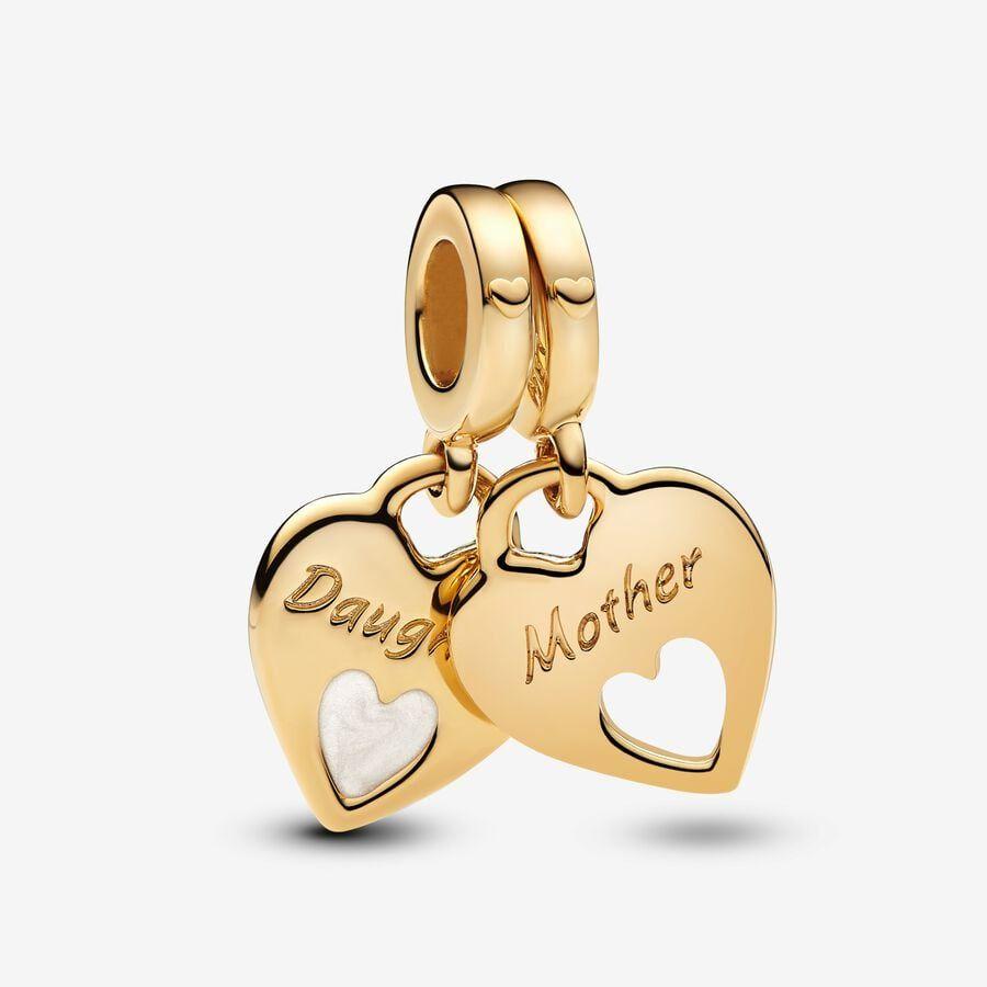 Pandora Charm, Gold Double Heart Split Dangle Material: Forgylt Sølv