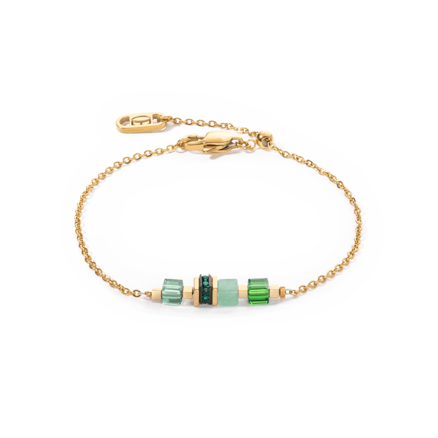 Coeur De Lion Armbånd, Mini Cubes & Chain Gold-Green (507630-0516) Material: Stål