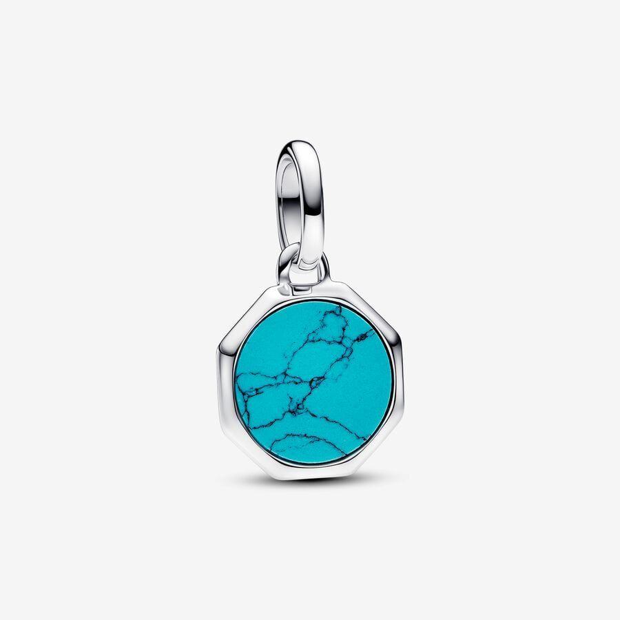 Pandora Charm, Turquoise-coloured Engravable Mini Medallion Material: Forgylt Sølv