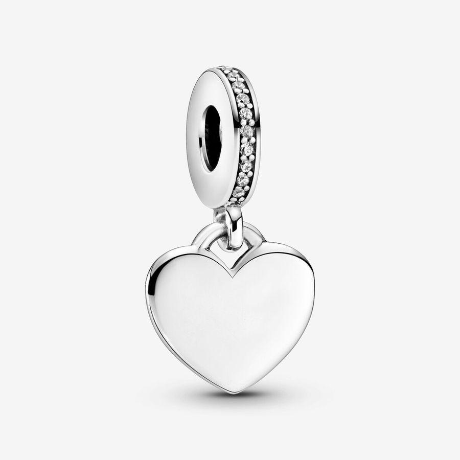 Pandora Charm, Sparkling Engravable Heart Tag Dangle Material: Sølv