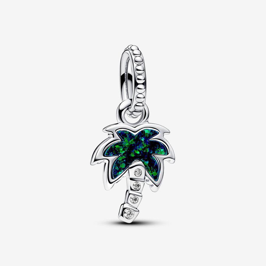 Pandora Charm, Opalescent Green Palm Tree Dangle Material: Sølv