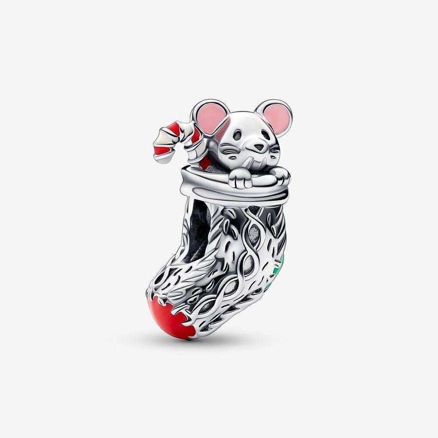 Pandora Charm, Festive Mouse & Stocking Material: Sølv