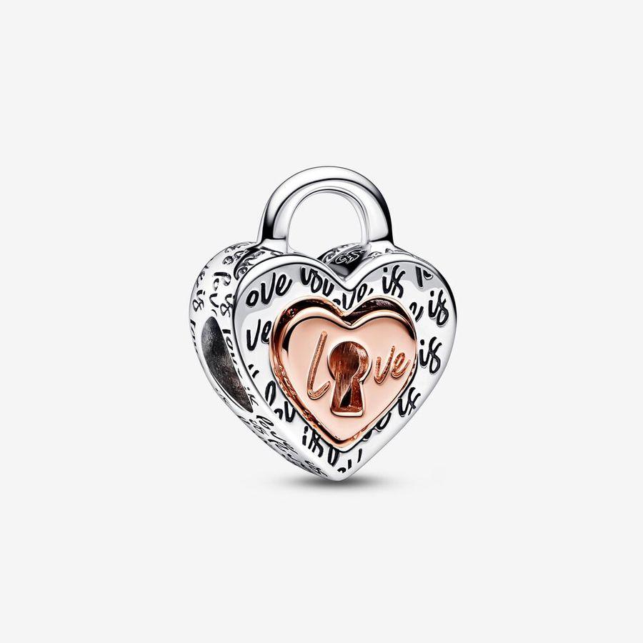 Pandora Charm, Two-tone Padlock Splittable Heart Material: Sølv,Rosé Gull