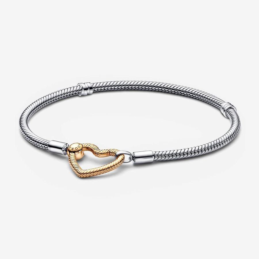 Pandora Armbånd, Moments Shine Heart Closure Snake Chain Material: Sølv,Forgylt Sølv