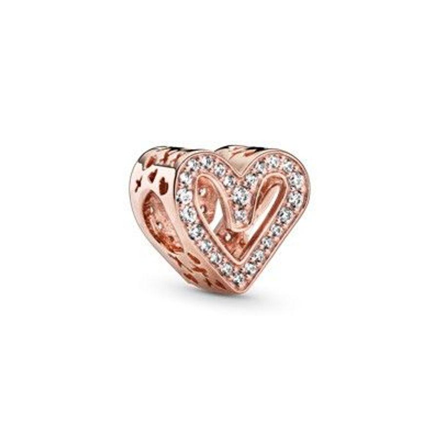 Pandora Charm, Sparkling Freehand Rosè Heart Material: Rosé Gull