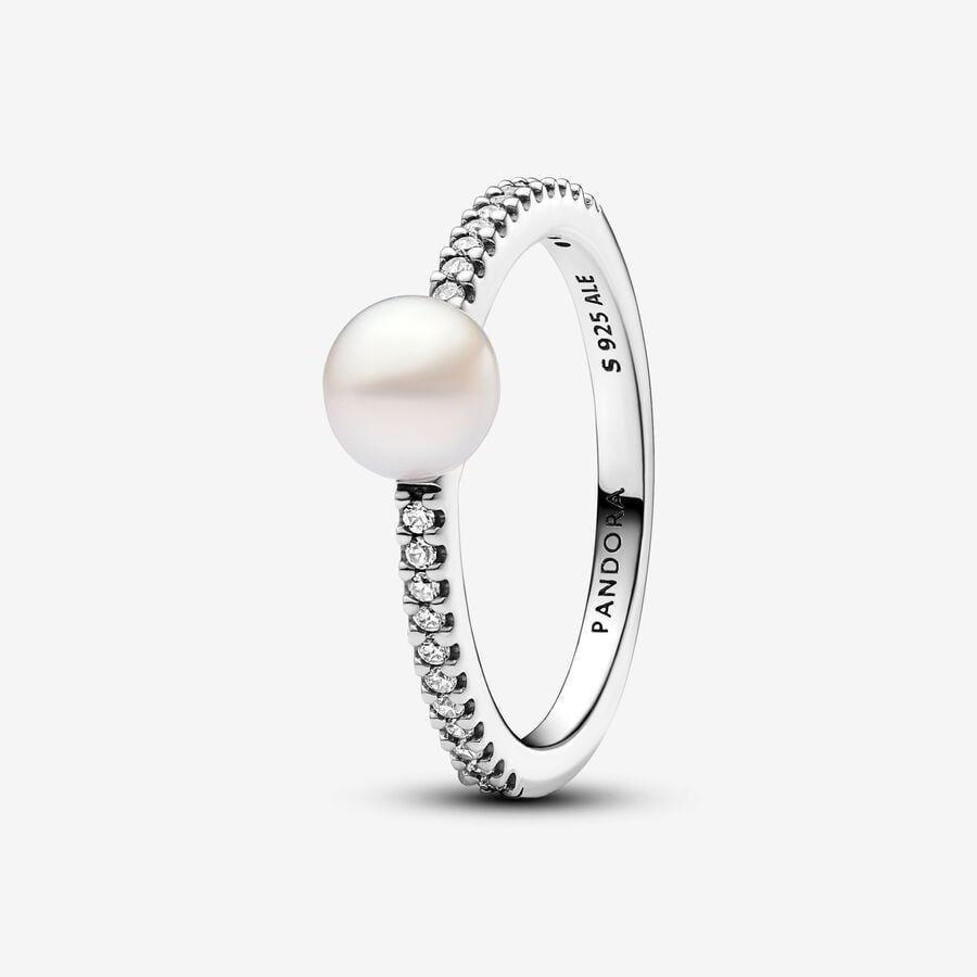 Pandora Ring, Treated Freshwater Cultured Pearl & Pavé Material: Sølv