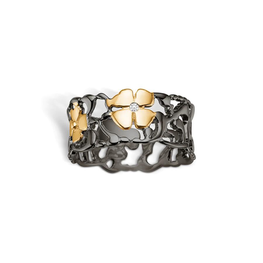 Blossom Copenhagen Ring, Oksidert Sølv Med Forgylte Blomster Og En Diamant (25641039-34) Material: Oksidert Sølv
