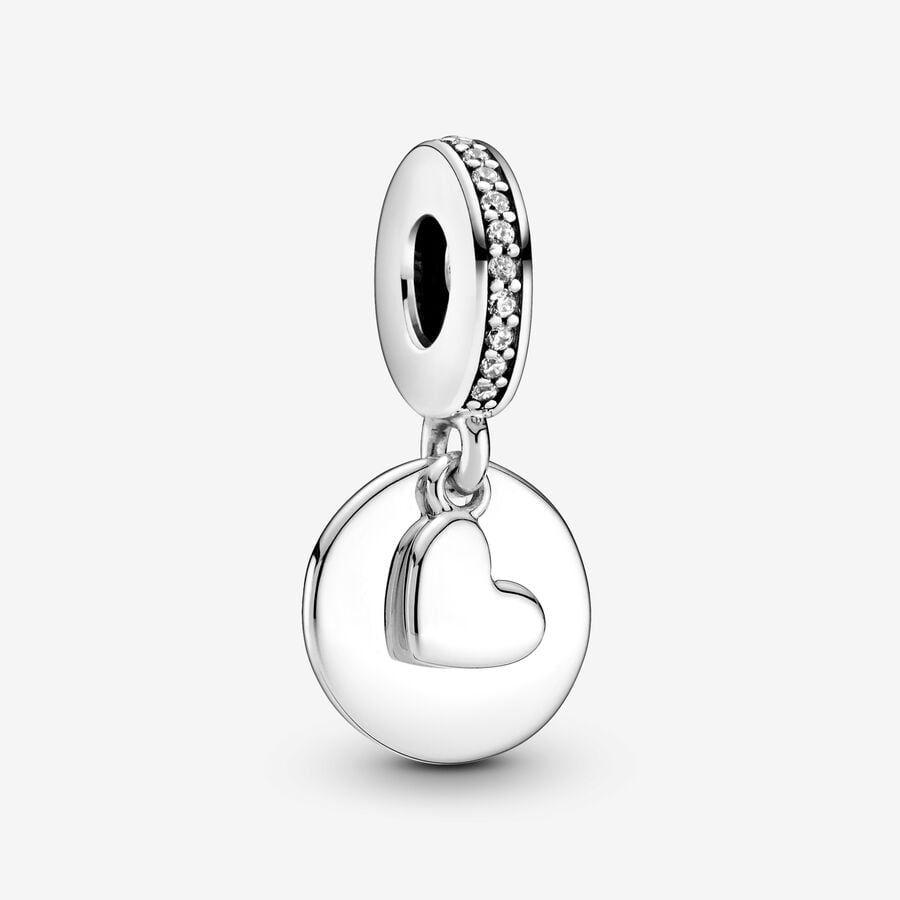 Pandora Charm, Engravable Heart Disc Dangle Material: Sølv
