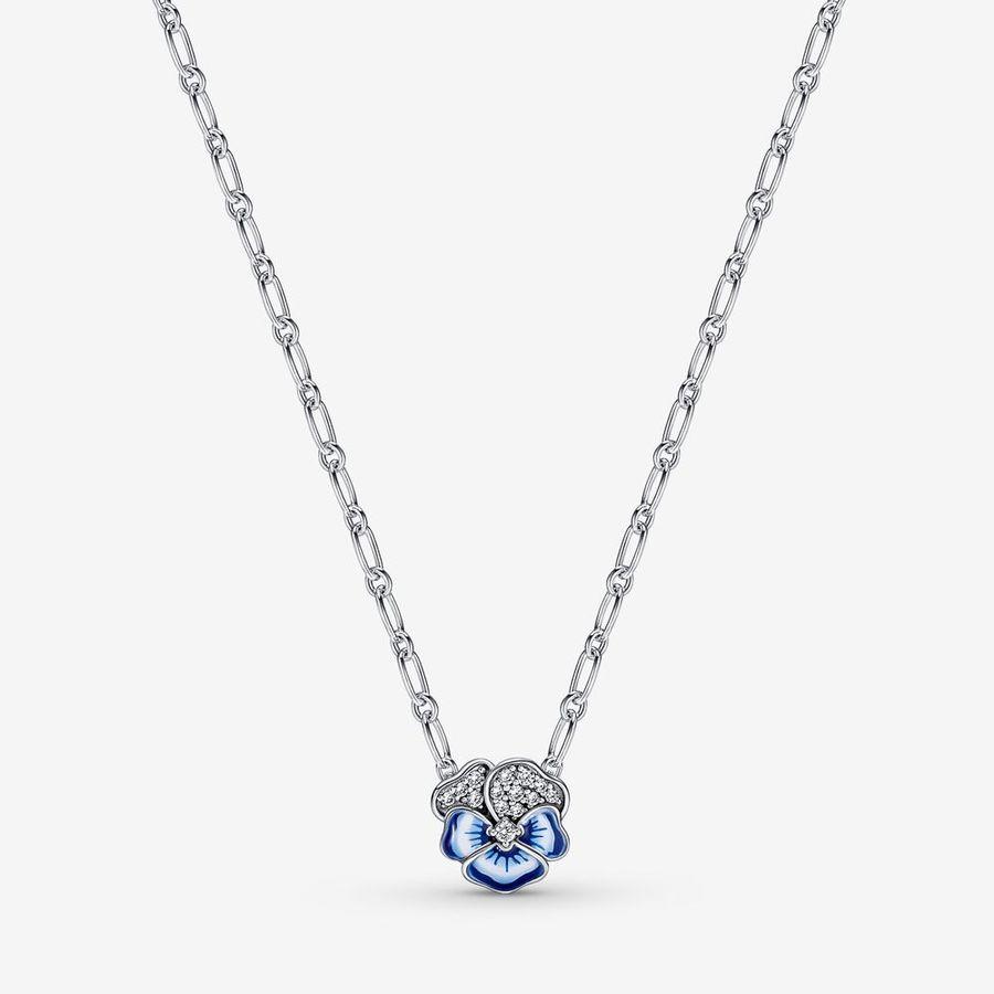 Pandora Halskjede, Blue Pansy Flower Pendant Material: Sølv