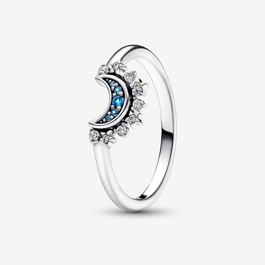 Pandora Ring, Celestial Blue Sparkling Moon Material: Sølv