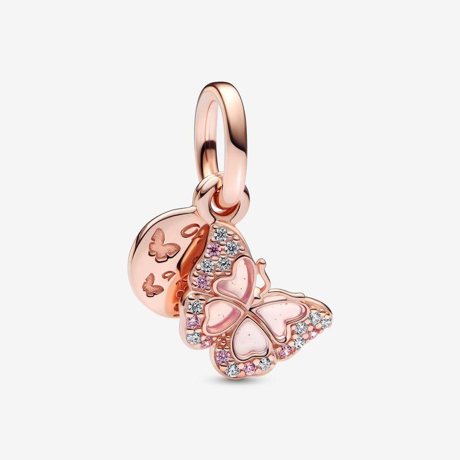Pandora Charm, Pink Butterfly & Quote Double Dangle Material: Rosé Gull