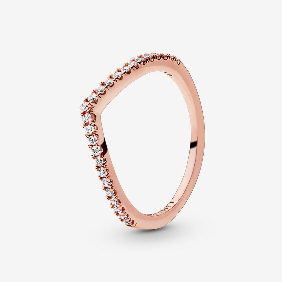 Pandora Ring, Rosé sparkling Wishbone Med Hvite Zirkonia Material: Rosé Gull