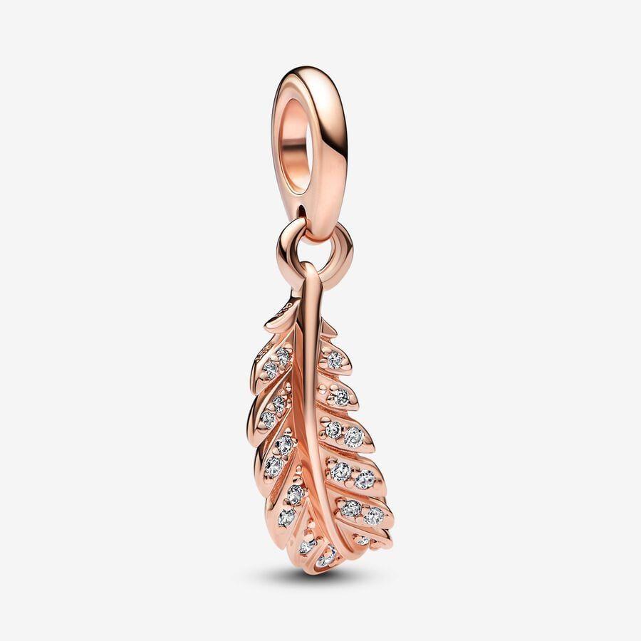 Pandora Charm, Floating Curved Feather Dangle Material: Rosé Gull