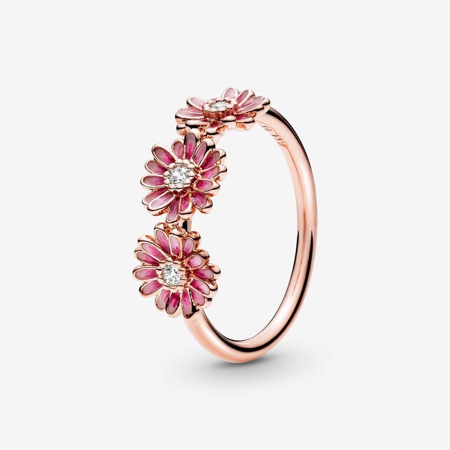 Pandora Ring, Pink Daisy Flower Trio Material: Rosé Gull