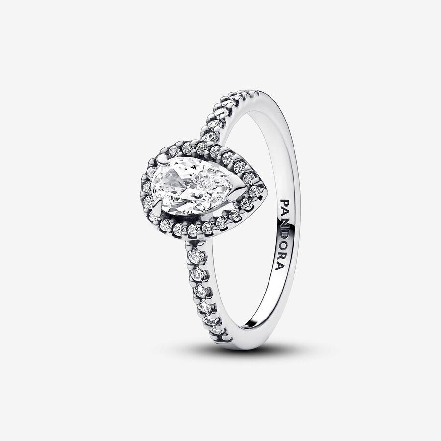 Pandora Ring, Sparkling Pear Halo Material: Sølv