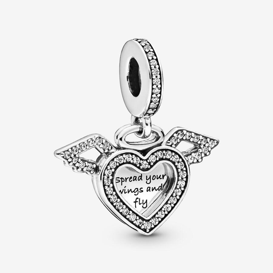 Pandora Charm, Heart and Angel Wings Dangle  Material: Sølv