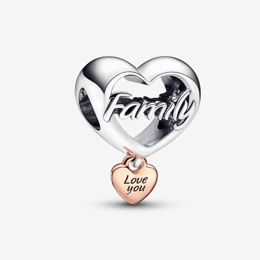 Pandora Charm, Love You Family Heart Material: Sølv,Rosé Gull