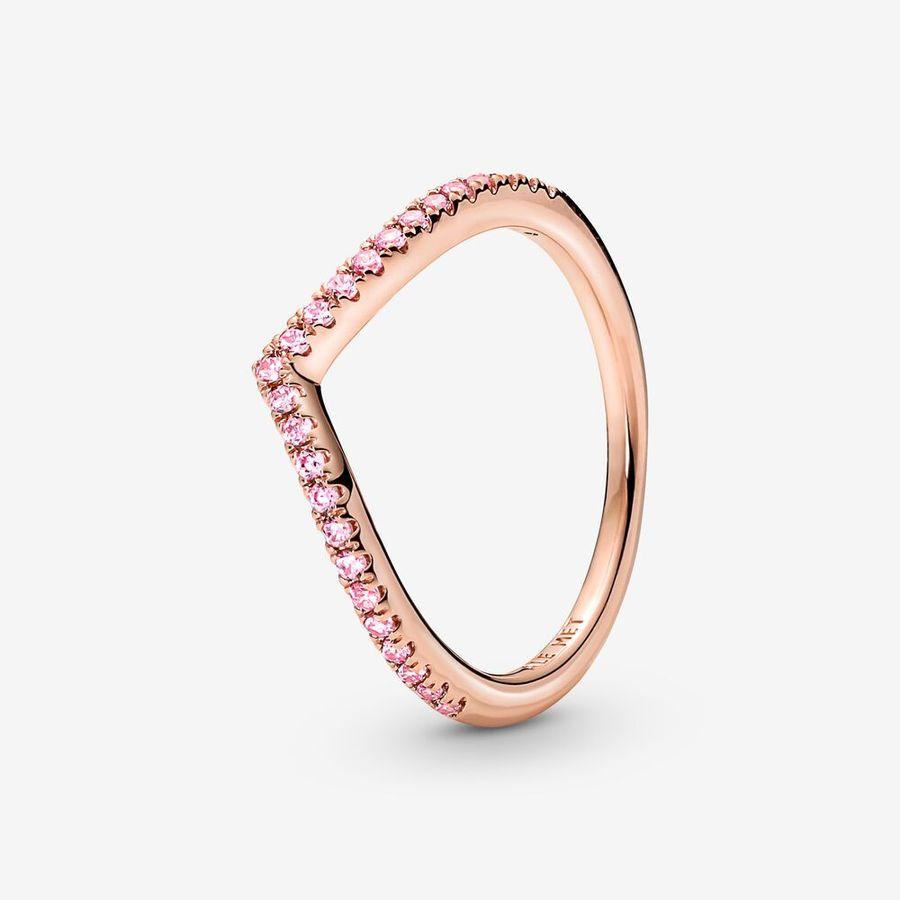 Pandora Ring, Rosé Sparkling Wishbone Med Rosa Zirkonia Material: Rosé Gull