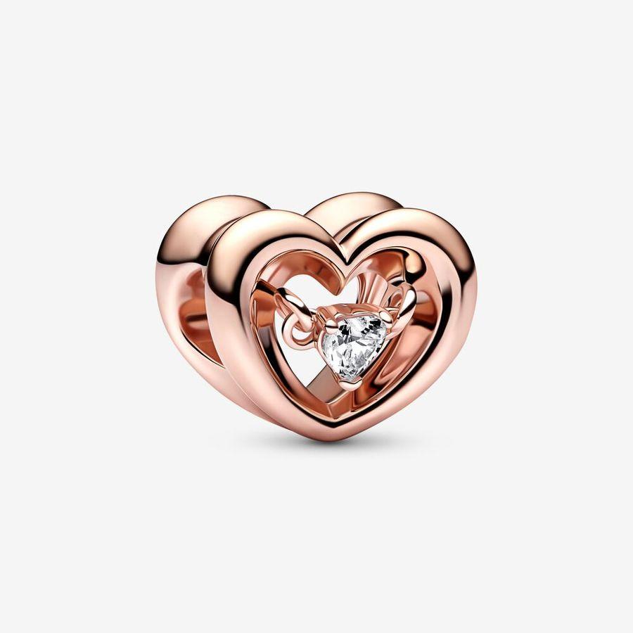 Pandora Charm, Rosé Radiant Heart & Floating Stone Material: Rosé Gull