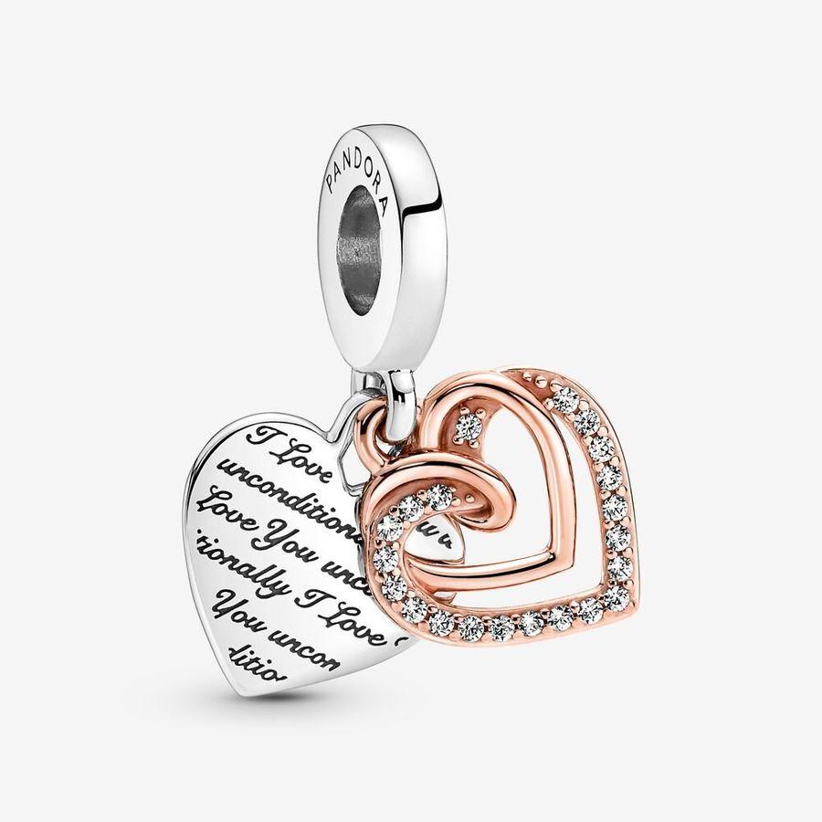 Pandora Charm, Entwined Hearts Double Material: Sølv,Rosé Gull