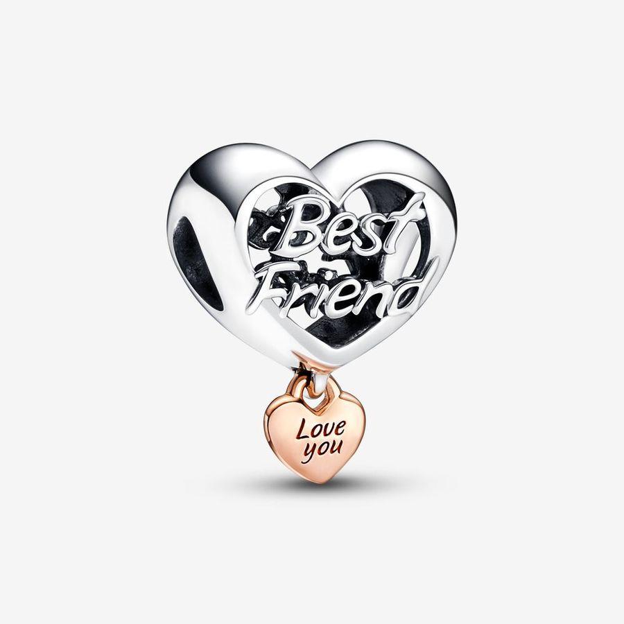 Pandora Charm, Love You Best Friend Heart Material: Sølv,Rosé Gull