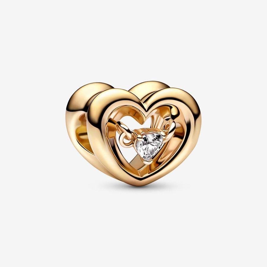 Pandora Charm, Gold Plated Radiant Heart & Floating Stone Material: Forgylt Sølv