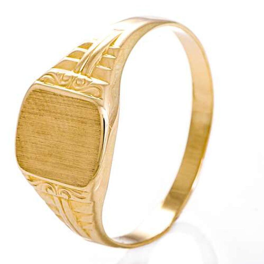 Espeland Ring, Signet i Gult Gull Med Mønster (57028) Material: Gult Gull
