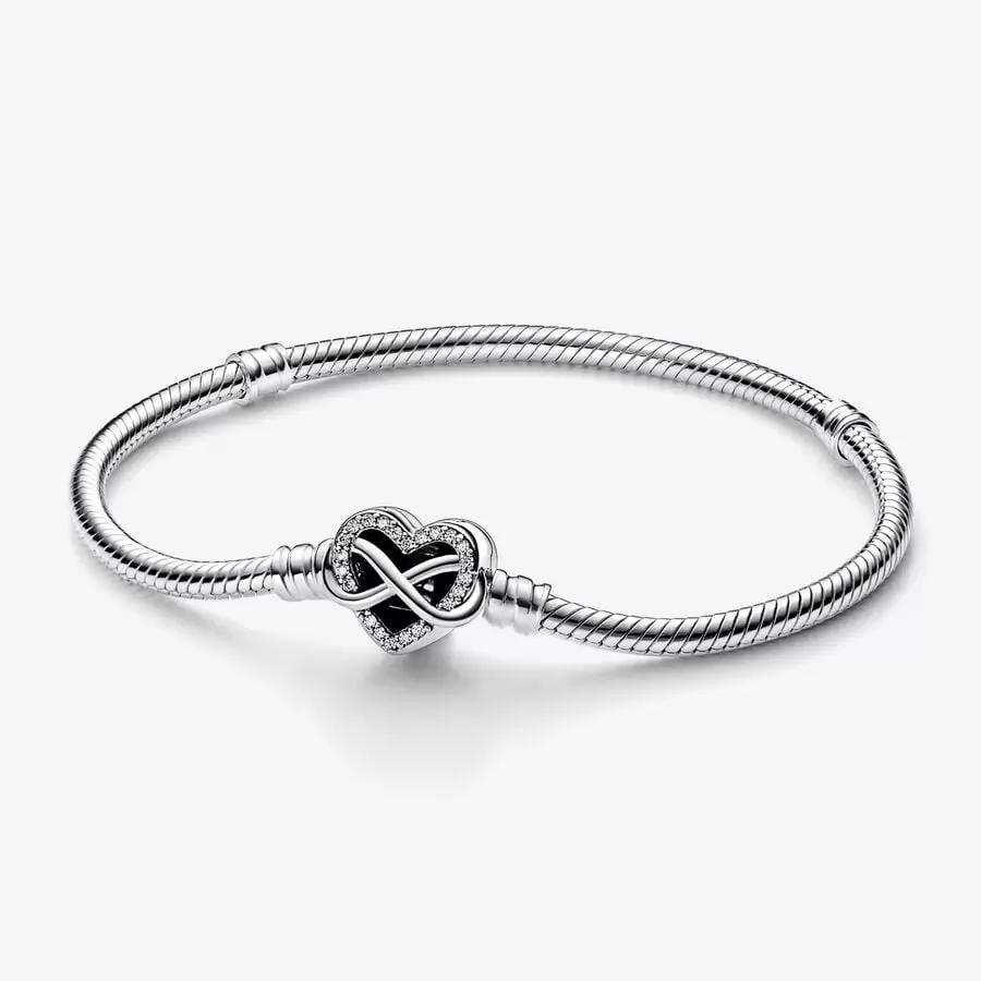 Pandora Armbånd, Pandora Moments Sparkling Infinity Heart Clasp Snake Chain Material: Sølv