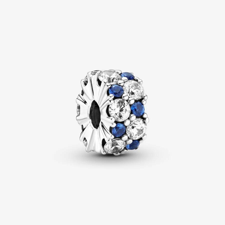 Pandora Charm, Clear & Blue Sparkling Clip Material: Sølv