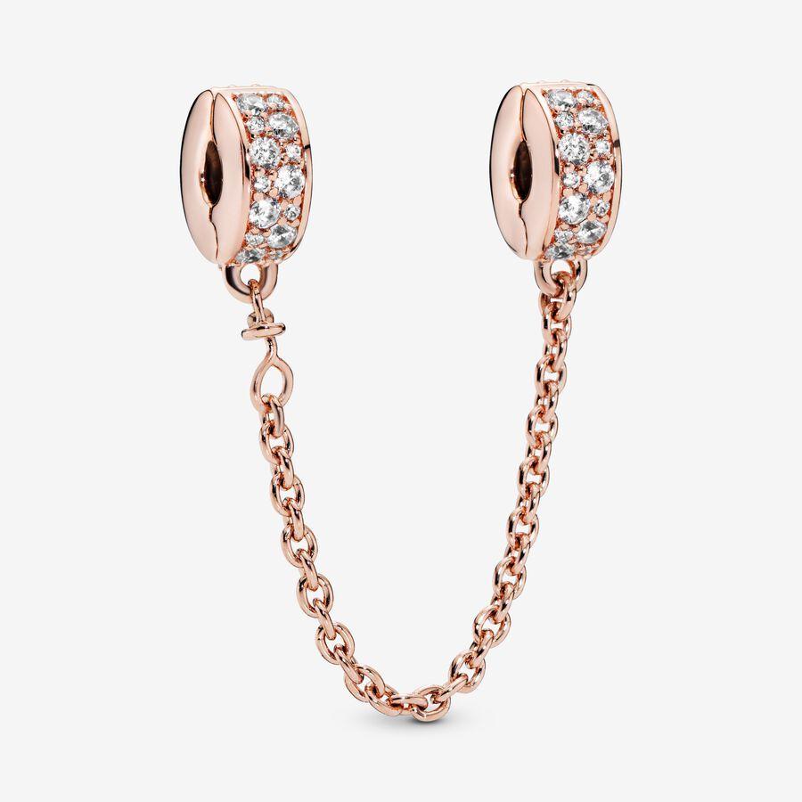 Pandora Charm, Rosè Shining Elegance Safety Chain Material: Rosé Gull