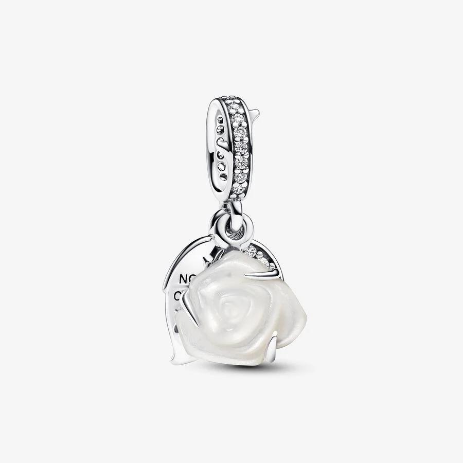 Pandora Charm, White Rose in Bloom Double Dangle Material: Sølv