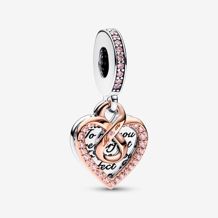 Pandora Charm, Two-tone Infinity Mum Heart Double Dangle Material: Rosé Gull,Sølv