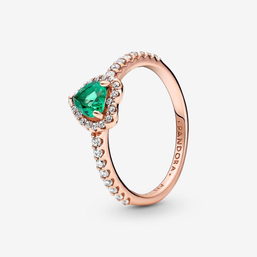 Pandora Ring, Rosé Sparkling Elevated Green Heart Material: Rosé Gull