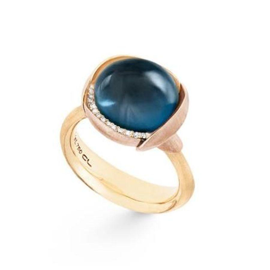 Ole Lynggaard Ring, Lotus str 3 m/london blå topas Material: Gult Gull, Varetype: Ring