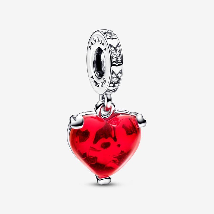 Pandora Charm, Disney Mickey & Minnie Mouse Kiss Red Murano Glass Dangle Material: Sølv