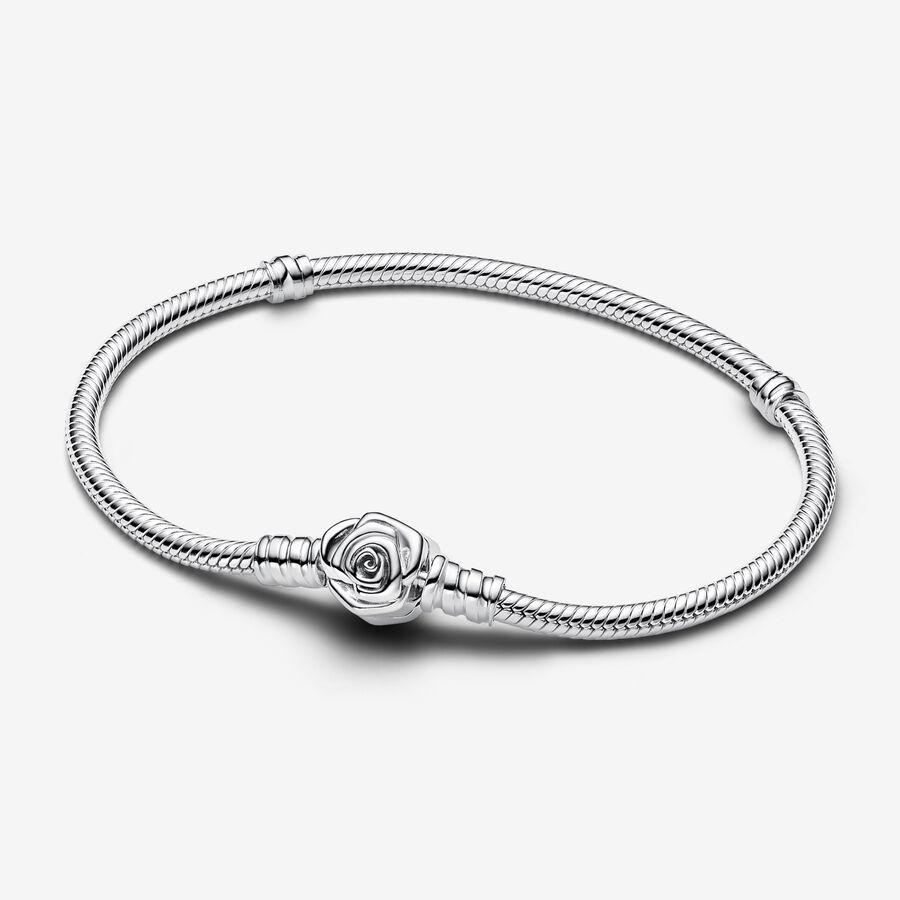 Pandora Armbånd, Pandora Moments Rose in Bloom Clasp Snake Chain Material: Sølv