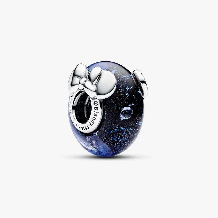 Pandora Charm, Disney Mickey Mouse & Minnie Mouse Blue Murano Glass Material: Sølv