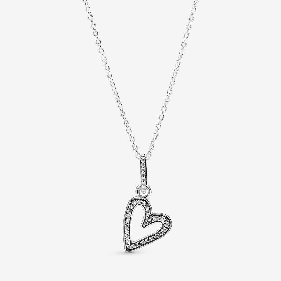 Pandora Halskjede, Sparkling Freehand Heart Pendant Material: Sølv