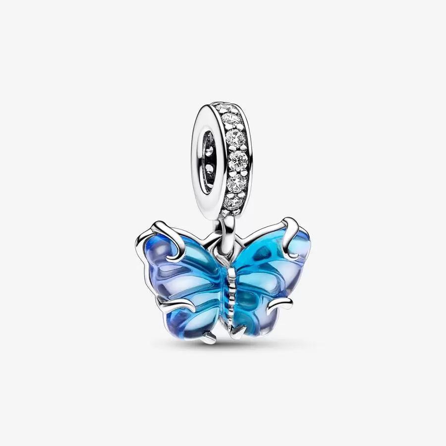 Pandora Charm, Blue Murano Glass Butterfly Dangle Material: Sølv