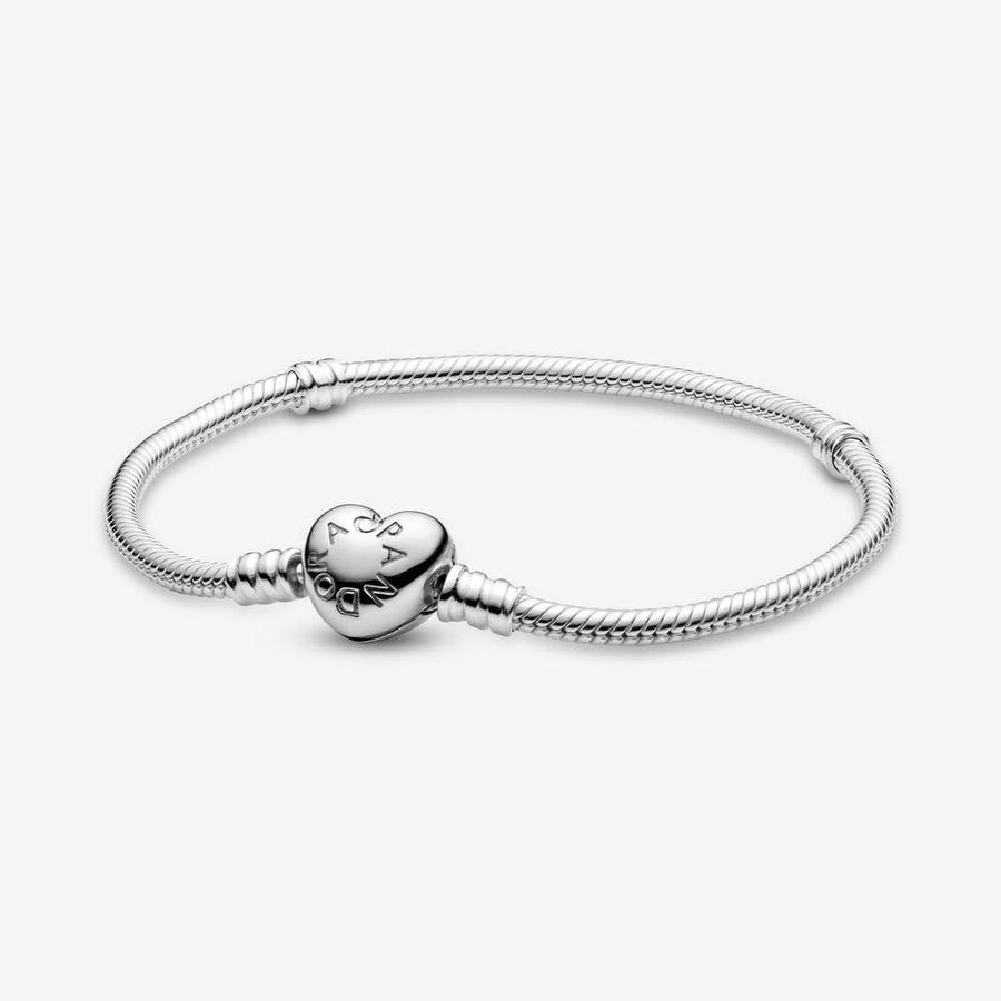 Pandora Armbånd, Moments Heart Clasp Snake Chain Material: Sølv