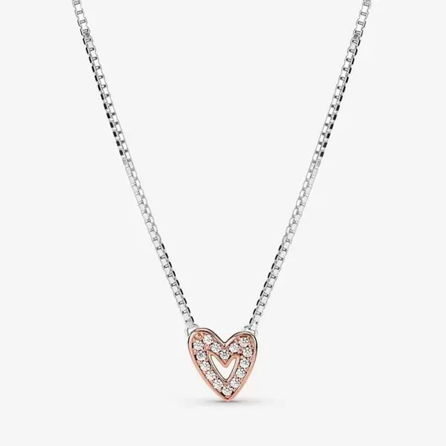 Pandora Halskjede, Sparkling Rosé Freehand Heart Material: Sølv,Rosé Gull