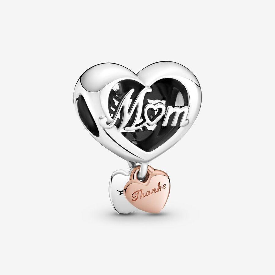 Pandora Charm, Thank You Mum Heart Material: Sølv,Rosé Gull
