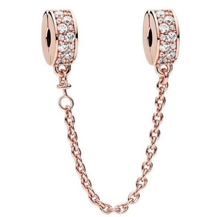 Pandora Charm, Rosè Shining Elegance Safety Chain Material: Sølv