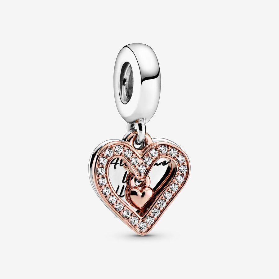 Pandora Charm, Sparkling Freehand Heart Material: Sølv,Rosé Gull
