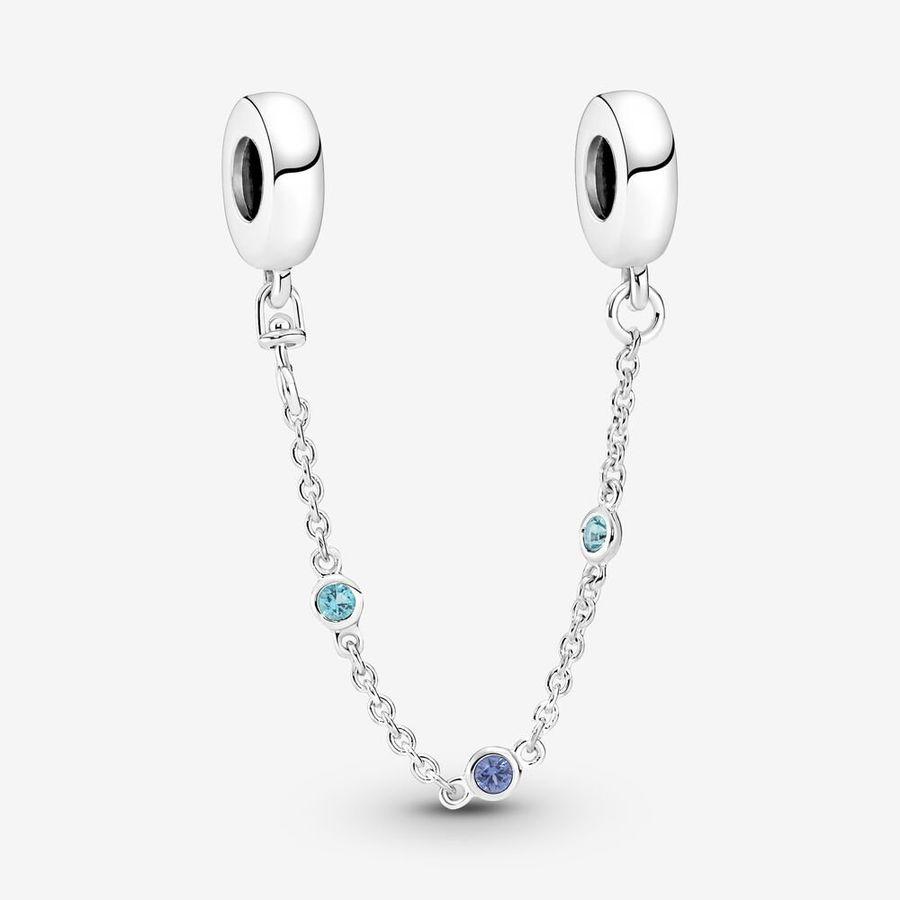 Pandora Charm, Triple Blue Stone Safety Chain Material: Sølv