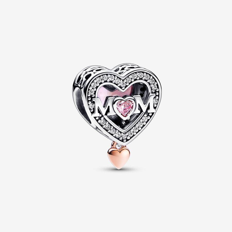 Pandora Charm, Two-tone Openwork Mum & Heart  Material: Sølv,Rosé Gull